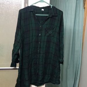 Old Navy Dark Green Flannel Long Top XL